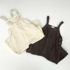 80cm 韓国ベビー服 オーバーオール 2枚セット コーデュロイ 茶色 白