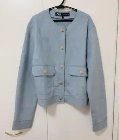 【超美品】ZARA ザラ　金ボタンカーディガン　ブルー　スウェード調