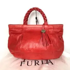 FURLA レザー ハンドバッグ 赤 タッセル