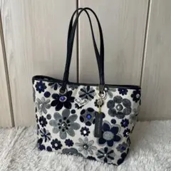 【難あり】Think Bee ブルーカナリー トートバッグ 花柄 ハンドバッグのサムネイル