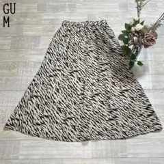 【GU ジーユー】ウエストゴム　ゼブラ柄ギャザーロングスカート　大人カジュアルM