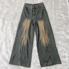 y2k ヴィンテージライク バギー ワイドフレア デニム 平成ギャル オレンジ