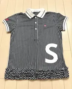 新品未使用♡ルコックスポルティフ ゴルフシャツ ストライプ 半袖 フリル 紺白S