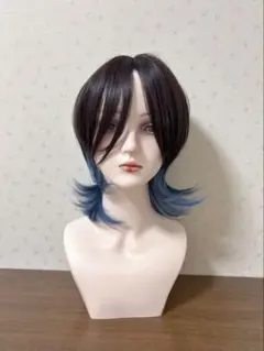 コスプレ ウルフカット グラデーション 中性 襟足 ウィッグ ／ブラック×ブルー