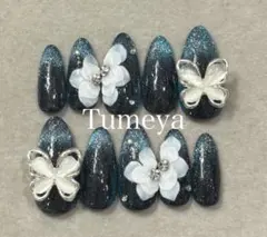 ネイルチップ　大人　和柄　和風　蝶々　韓国　3D フラワー　マグネット　フレンチ