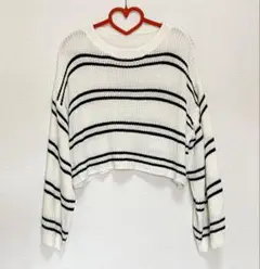 ☆セール中☆★新品・未使用★【ボーダーニット】白黒 薄手 ゆったり