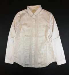 Leilian レリアン 長袖シャツ　ベージュ　シルク混　9号　ストライプ