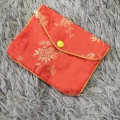 花柄ポーチ オレンジ　アジアン小物　アジアン　ケース　小物いれポーチ