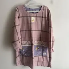 猫デザインのピンクチェックエプロン