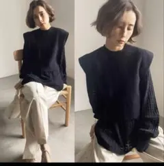 Ameri セット　透かし編み　綿　ニット　ショートベストのサムネイル