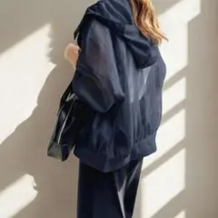 【UVカット】シースルー　ネイビー ジップアップ フリーサイズ