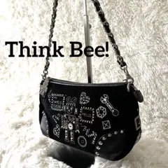 シンクビー ロボットデザイン チェーン ショルダーバッグ 刺繍 ビーズ 黒