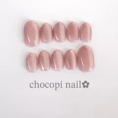 フラッシュマグネット　うるつや　ネイルチップ　ショートオーバル　くすみピンク