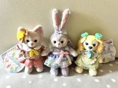 ダッフィ&フレンズ　カラフルハピネス　20周年 ぬいぐるみ　バッジ　3点セット