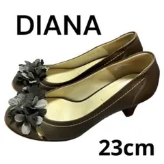 【美品！】DIANA フラワービジューオープントゥパンプス　上品マダム　23cm