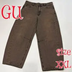 GU バレルレッグジーンズ XXL オレンジチャコール　ジーユー　ワイドデニム