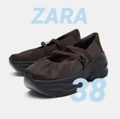 【美品】ZARA サテンバレリーナシューズ ブラウン 38 厚底ローファー