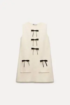 【美品】ZARA ザラ コントラストリボンニットミニワンピース Mサイズ