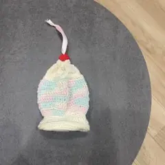 編み物　手編み　かわいい　クリームソーダ　ポーチ　さくらんぼ