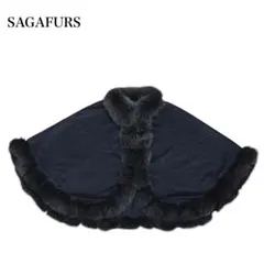 SAGA FURS♦︎カシミヤ100% ブルーフォックス ポンチョ リアルファー