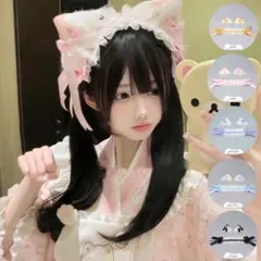 【専用】猫耳＆ヘッドドレス リボン ハロウィン コスプレ ピンク２点