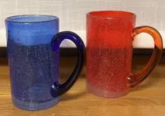 沖縄土産　琉球ガラス 泡グラス ペアセット ブルー＆レッド