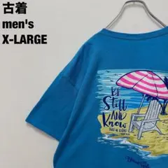 古着 DELTA デルタ Tシャツ ビーチ 浜辺 パラソル ブルー 青 XL