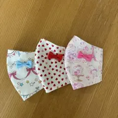 ハンドメイドマスク幼児〜低学年 リボン付き3枚セット 花柄