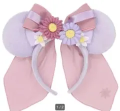 ミッキー型カチューシャ 花飾り付き