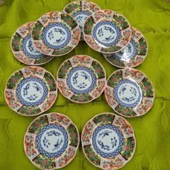 １０枚セット　有田焼　古伊万里　色絵　輪花皿　金彩錦唐草　取分け皿　おまとめ特価