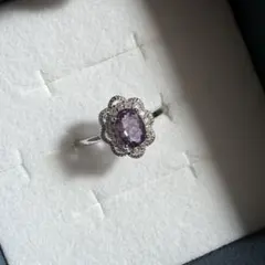 【新品】アメジスト　サイズフリー　真鍮シルバー　天然石リング