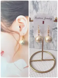 ハンドメイドピアス❤️上品な大粒コットンパールピアス❤️16mmキスカ