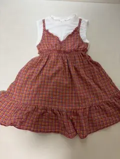 ノースリーブ　赤　チェック　ワンピース 110cm