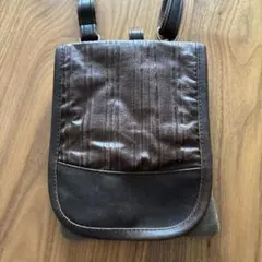 合皮、帆布製ブラウン ショルダーバッグ