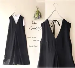 新品値引　春夏ＬＬブラック後リボンサロペット　ジョーゼット　大きいサイズ