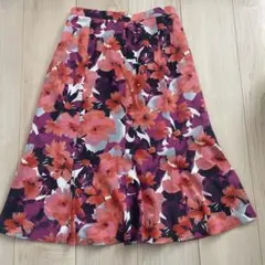 春　フレアスカート 膝丈　ミディ丈　花 ピンク 紫 9号　新品　未使用　日本製