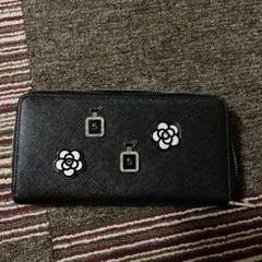 MIMORZA黒の花と香水ボトルデザイン長財布