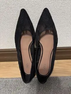 今期ZARA Collection/レースフラットパンプス/BLK/38