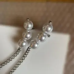 イヤリング パール3連 ロングチェーン