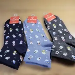 キャンドゥ スノーマン 雪だるま柄 ソックス 3足セット 23-25cm