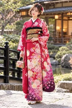 振袖フルセット 赤 黒 花柄 成人式 結婚式 豪華 ピンク 桜 正絹 美品