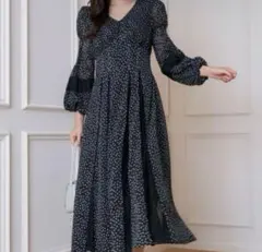 Herlipto Lace trimmed Pin Dot Dress S 黒
