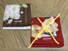 ゆー様専用【renoma】ハンカチ花柄1枚／茶枠（新品未使用／1997年頃当時物