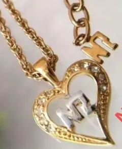 NINA RICCI ハート型 ネックレス ゴールドカラー Nロゴ クリスタル