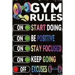 新品 GYM RULES ジム ルール 筋トレ モチベーション 英語 ブリキ看板