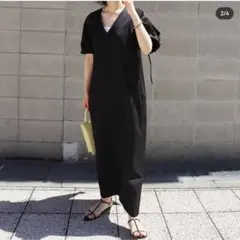 MACHATT マチャット ＊ ドット ロングワンピース 袖ギャザー ブラック