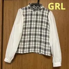 GRL グレイル　チェック柄フリル付き長袖ブラウス