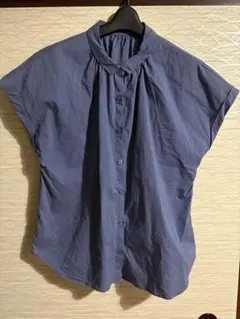 ダークブルー 半袖 ボタンアップシャツ