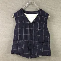 TOUJOURS チェック柄 リネンベスト Fネイビー