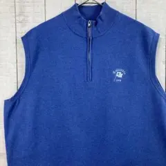 古着　 XLサイズ　刺繍　ハーフジップ　ニットベスト　アメカジ